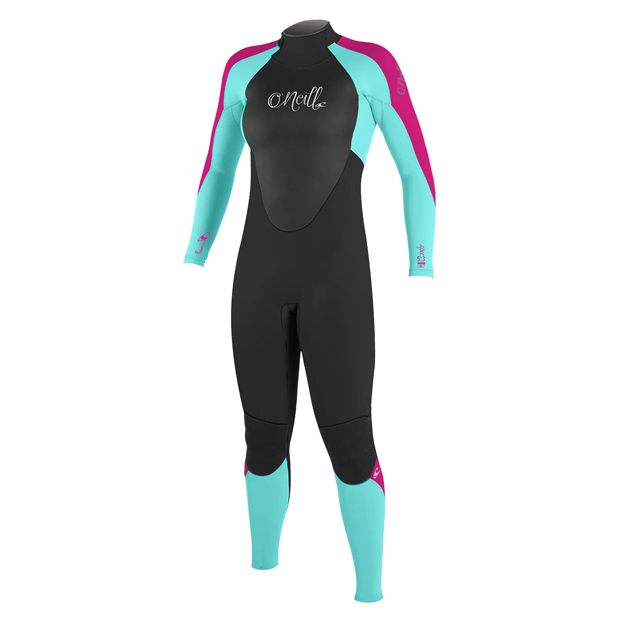 O'Neill Epic 4/3 Back-Zip Youth Girl's Fullsuit Wetsuit - Black/Sea Glass/Berry