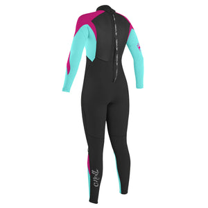 O'Neill Epic 4/3 Back-Zip Youth Girl's Fullsuit Wetsuit - Black/Sea Glass/Berry