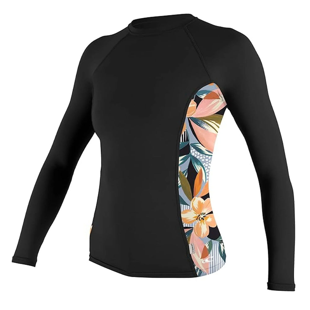 O'Neill Side Print Women's L/S Rash Guard - Black/Demi Floral