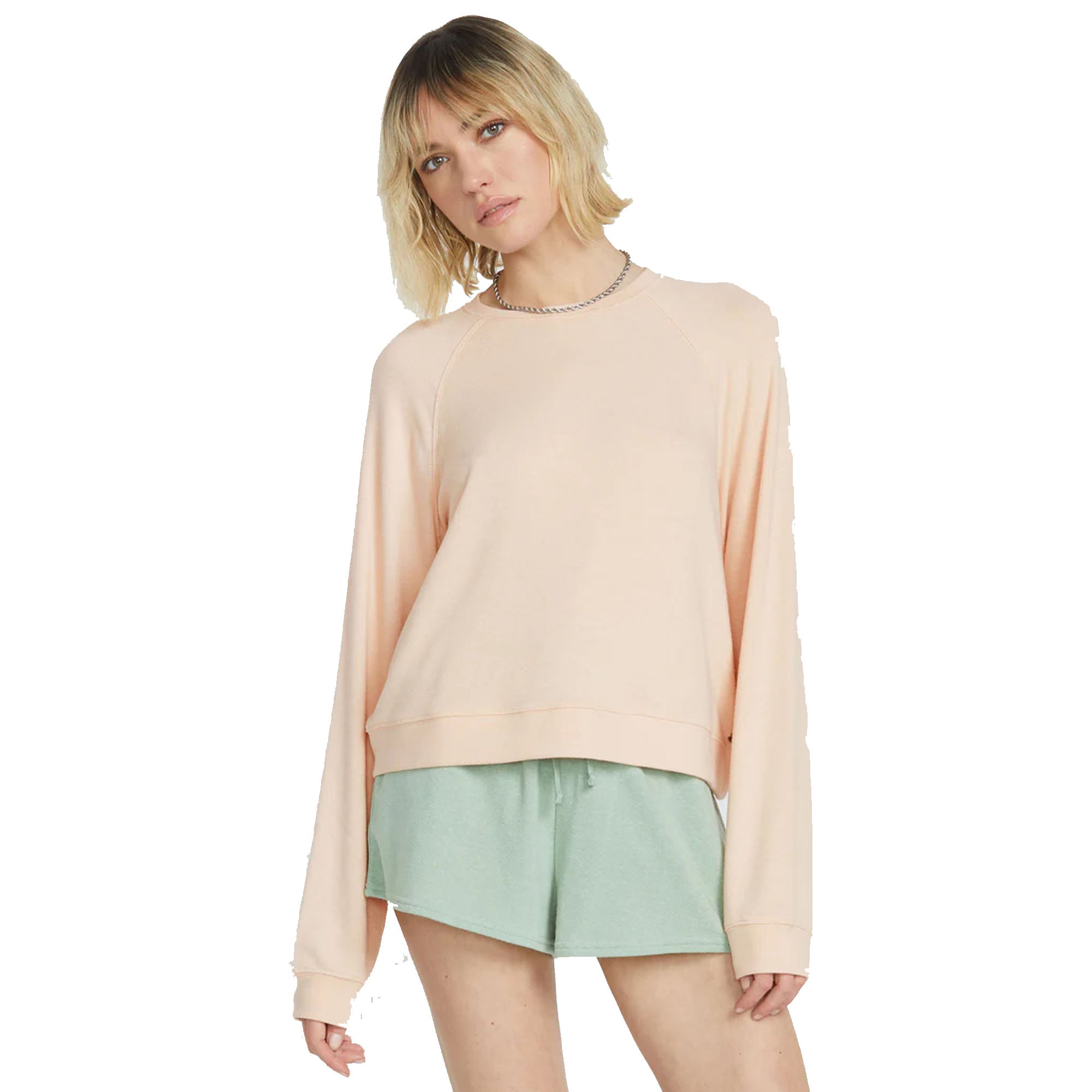 Volcom Lived In Lounge Frenchie Raglan Women's L/S Sweater - Champagne Gold