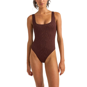 Rhythm Amazon Square Neck Women's One Piece Swimsuit - Chocolate