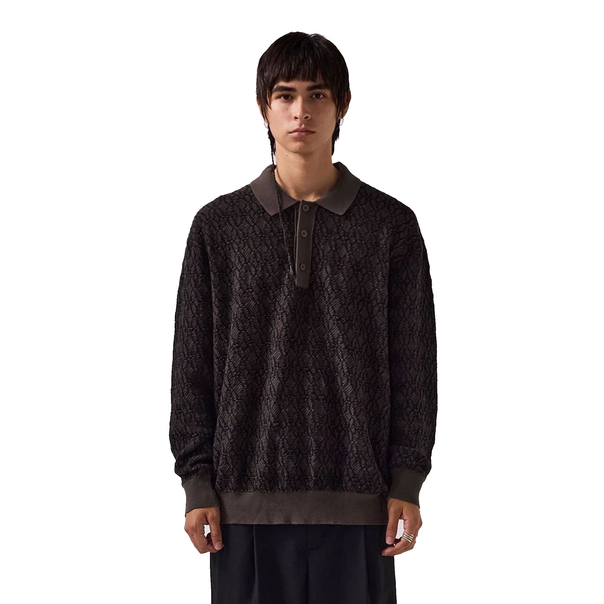 Former Expansion Knit Polo Men's L/S Sweater - Brown