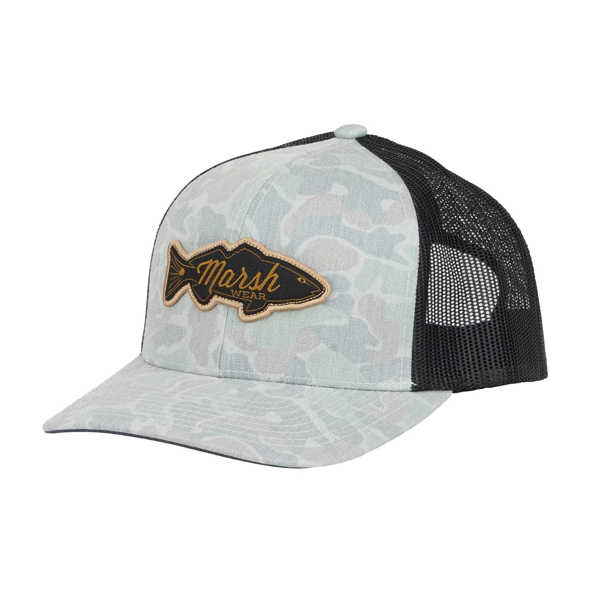 Marsh Wear Redfish Logo Men's Trucker Hat - Rock Copahee Camo