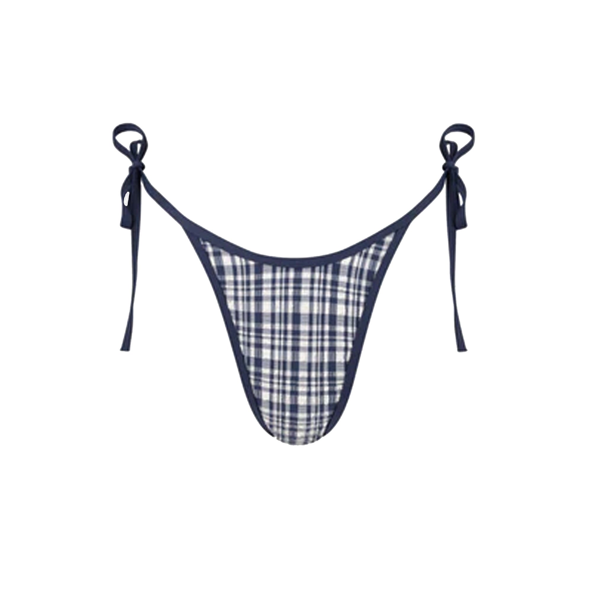 Rhythm London Check Tie Side Hi Cut Women's Bikini Bottoms - Navy