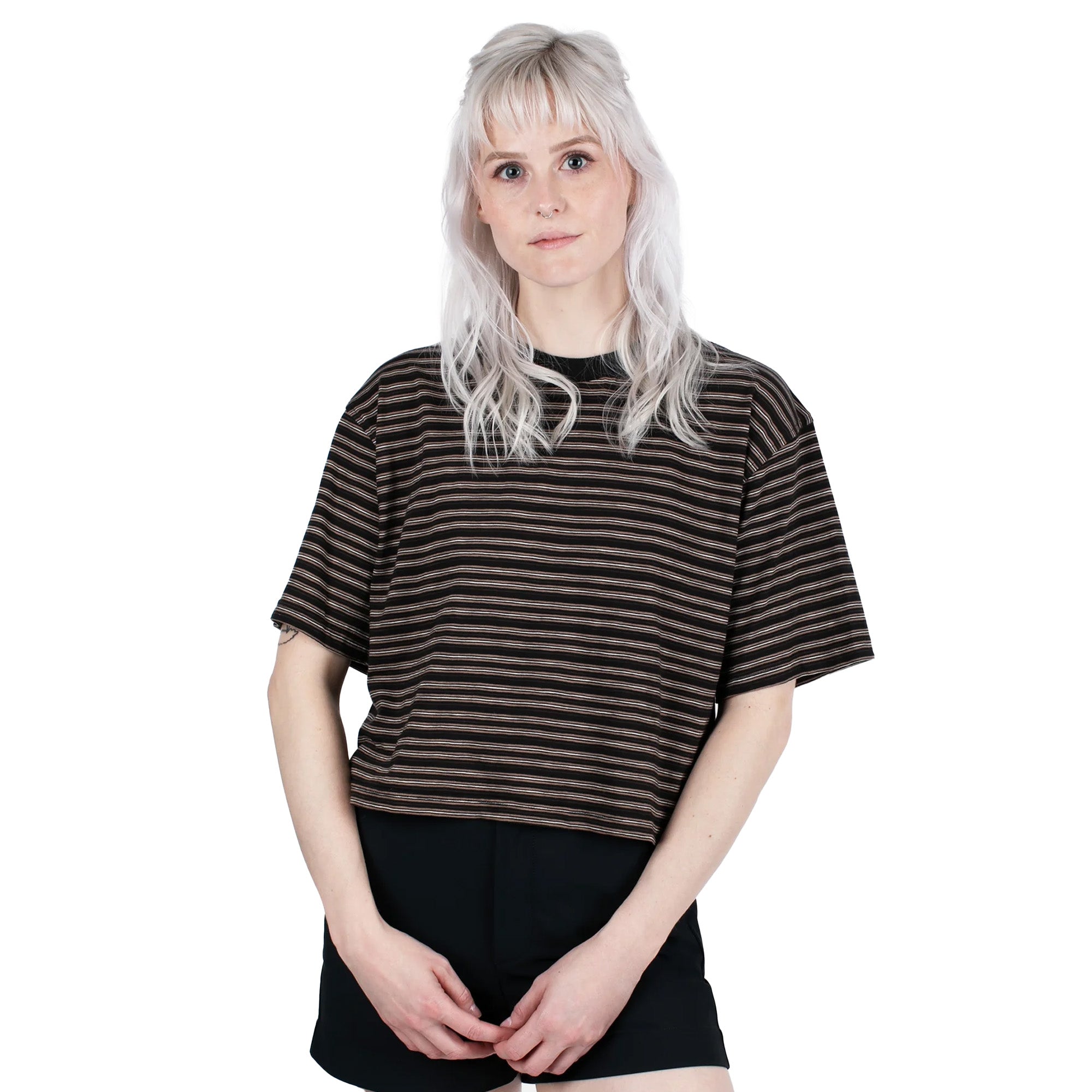 Jetty Avalon Striped Women's S/S T-Shirt - Black