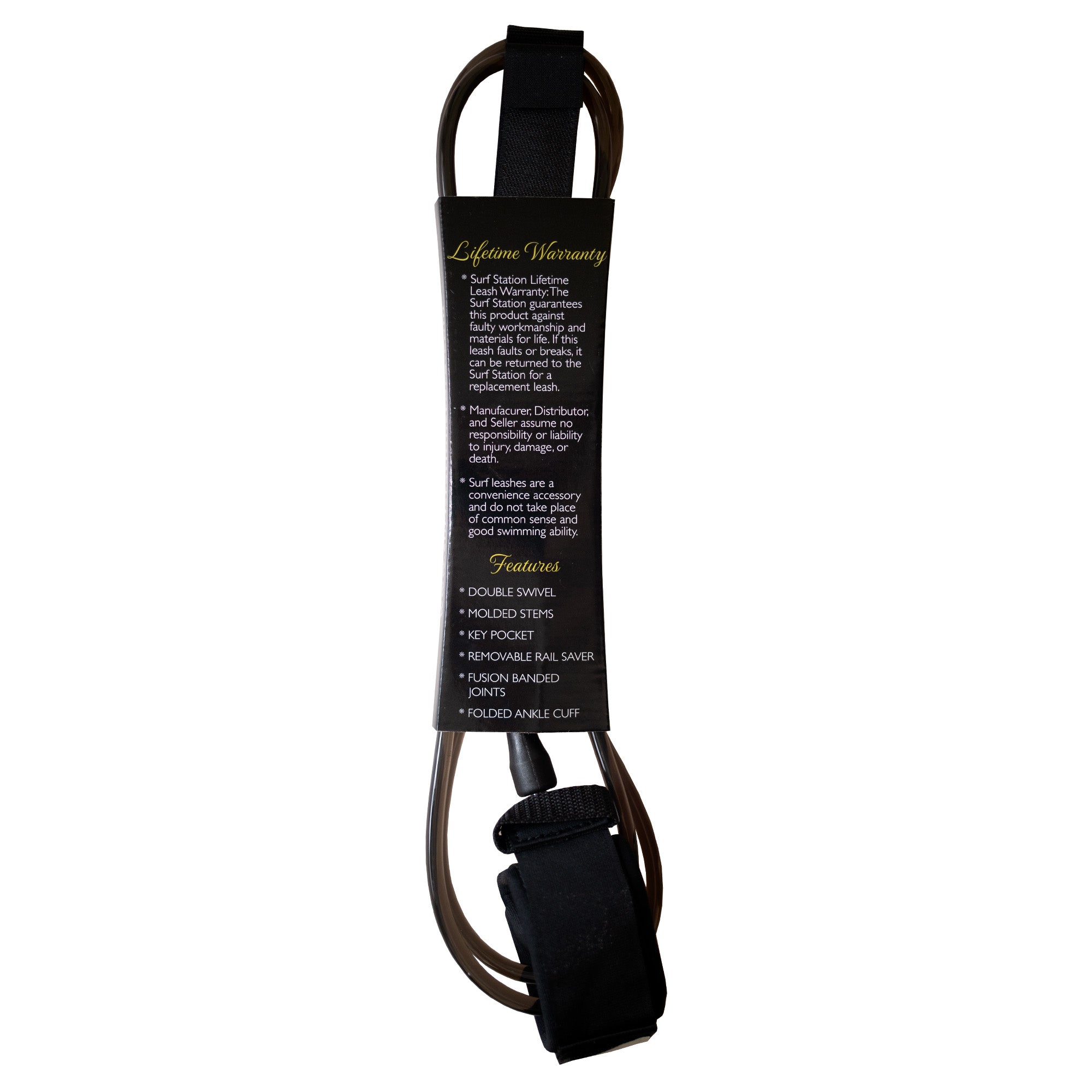 Surf Station Signature Series 8' Surfboard Leash - Black