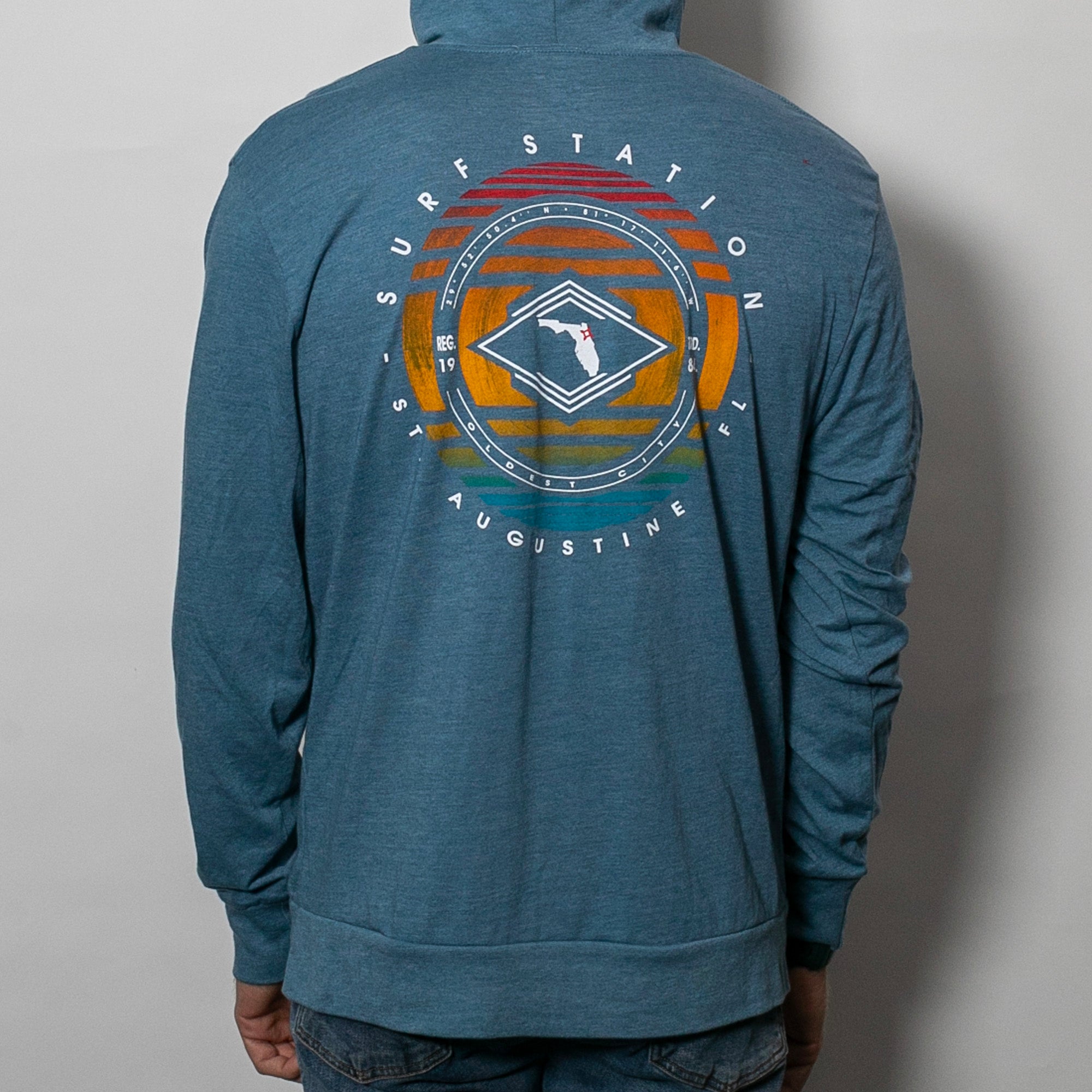 Surf Station Oldest City Coordinates L/S Hooded Pullover - Navy