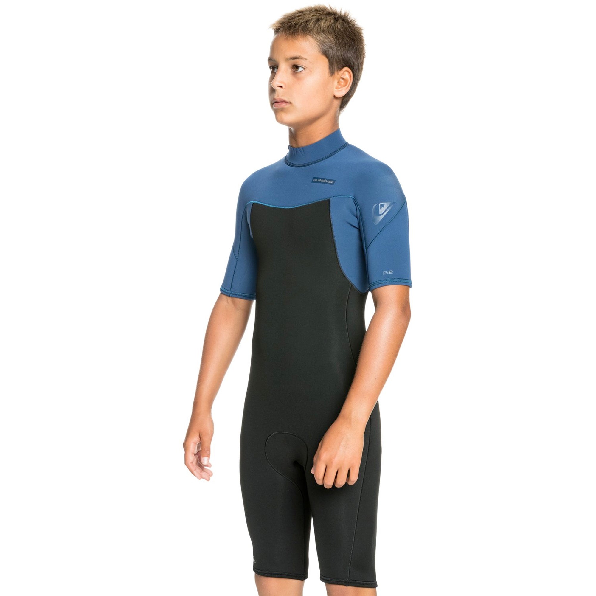 Quiksilver 2/2 Everyday Sessions Back-Zip Youth Boy's S/S Springsuit Wetsuit - Black/Blue